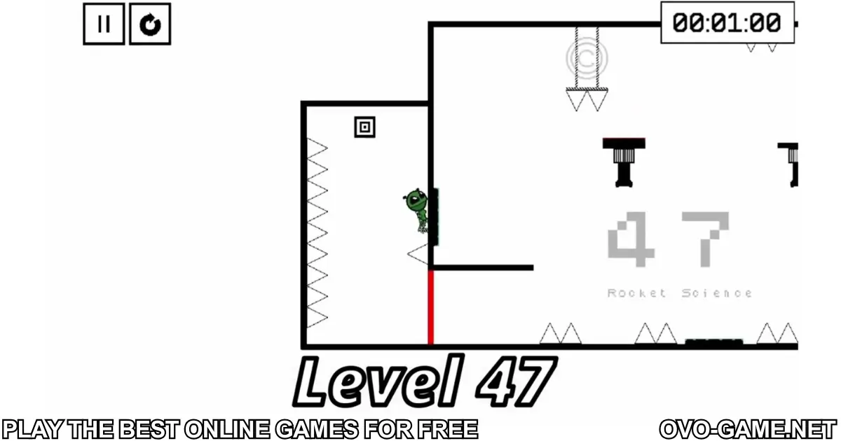 OvO Game level 47 Rocket Science – advanced parkour stage with spikes and laser traps