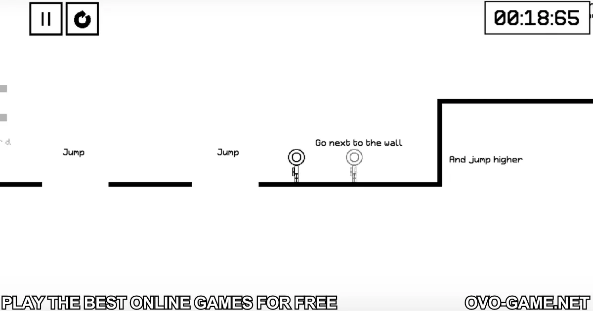 OvO Game tutorial showing jump mechanics and wall jump instructions