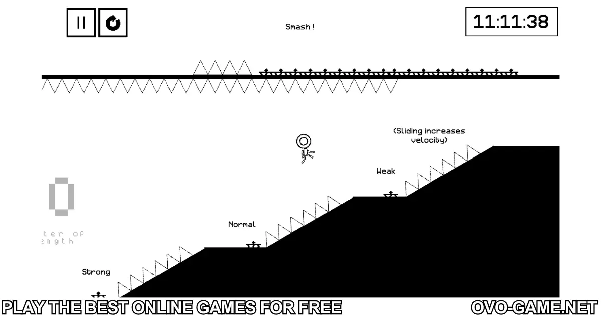 OvO Game sliding mechanics—smash blocks, increase velocity, and master strong vs weak slopes