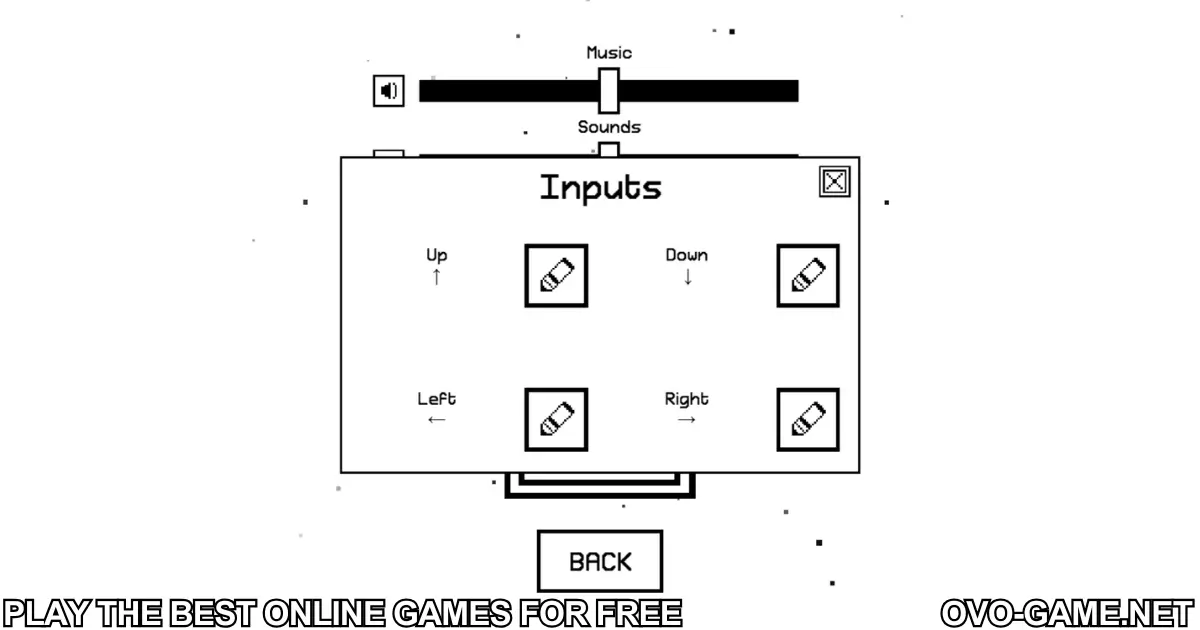 OvO Game keyboard controls layout showing Up, Down, Left, and Right arrow key bindings