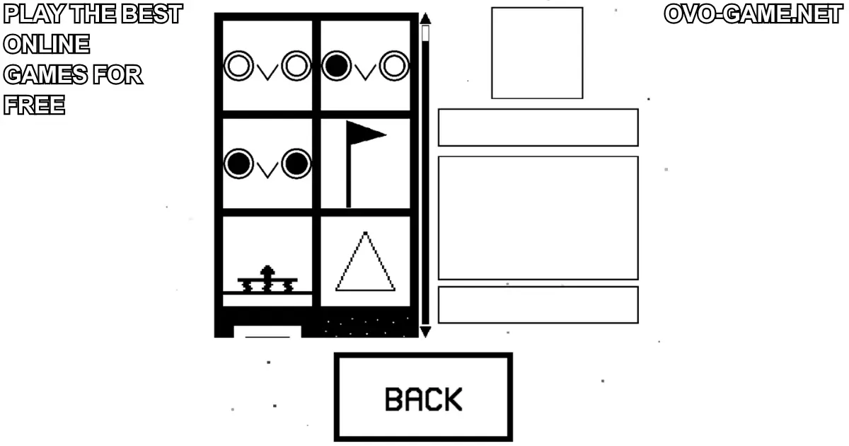OvO Game level preview grid with flags, platforms, and obstacles